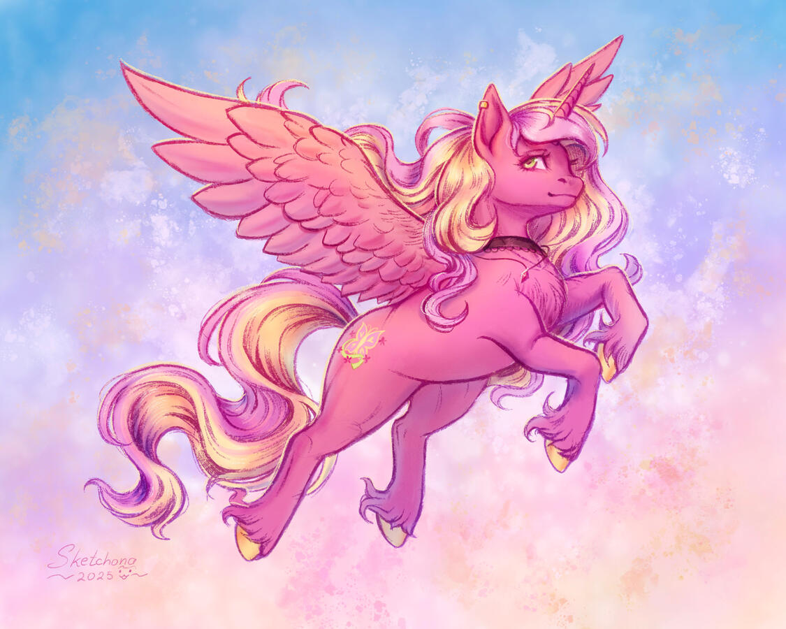 Sketchy line art, animal (pony) illustration
